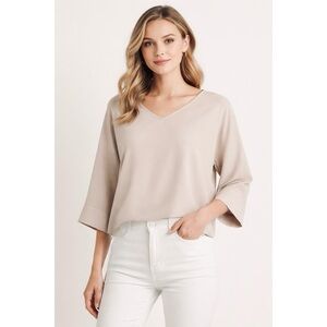 Uniqlo Women's V-Neck Drape 3/4 Sleeve Blouse Beige Size   Small